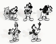 DISNEY - MICKEY MOUSE – Set of 5 Enamel Lapel Pins - RETRO - STEAMBOAT WILLIE picture