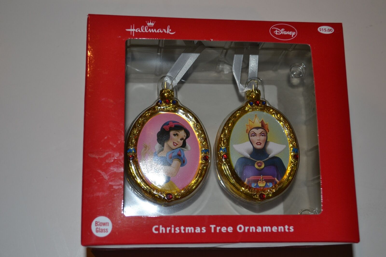Snow White & Wicked Queen Hallmark Disney Blown Glass Ornaments 3 3/4\