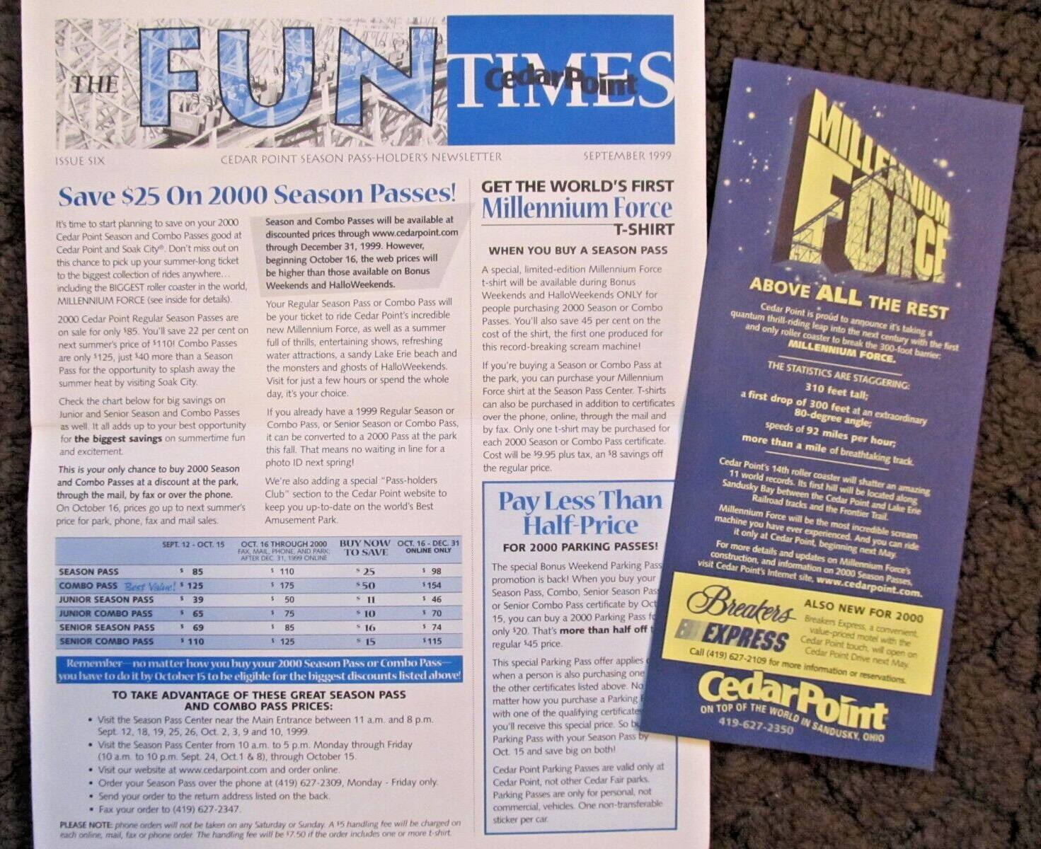 1999 Cedar Point Amusement Park FUN TIMES Newsletter ~ MILLENNIUM ROLLER COASTER