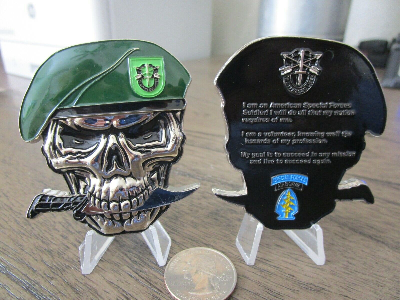US Army Special Forces Group Creed Green Berets 10th SFG A Skull Challenge Coin